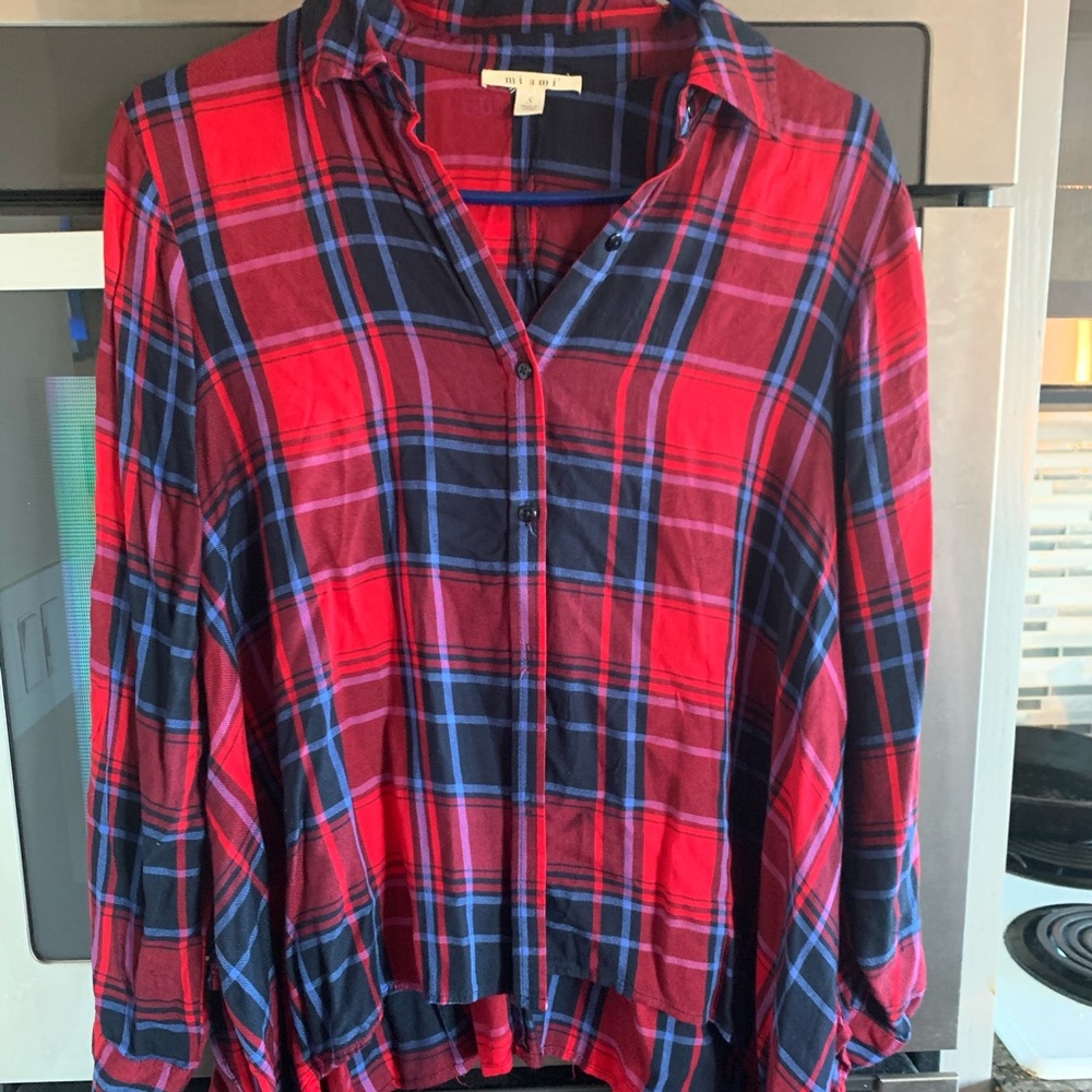 Red Blue Plaid Button Up Size Medium